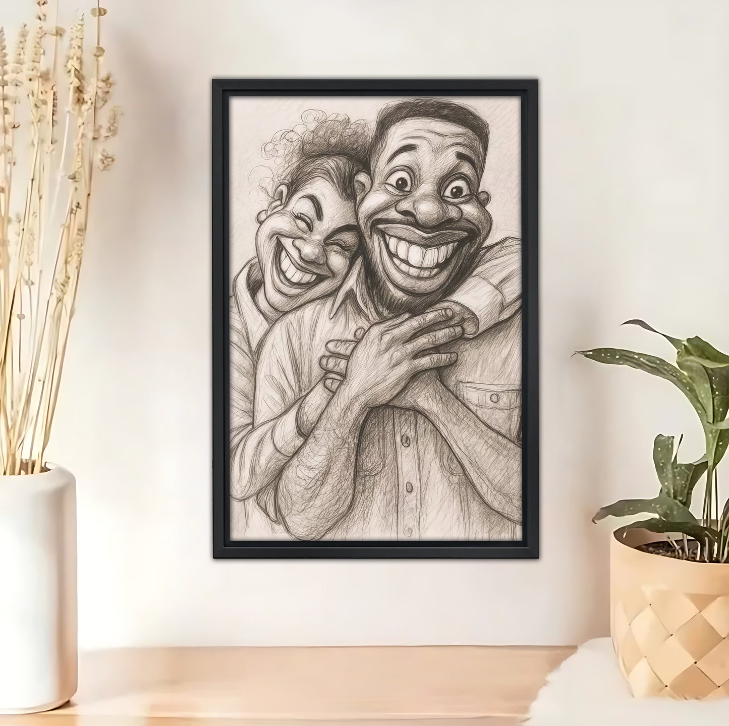 Luxury Custom Black and White Caricature Portrait - Personalized Timeless Gift for Individuals, Couples &amp; Families - Hand-Drawn Style Canvas