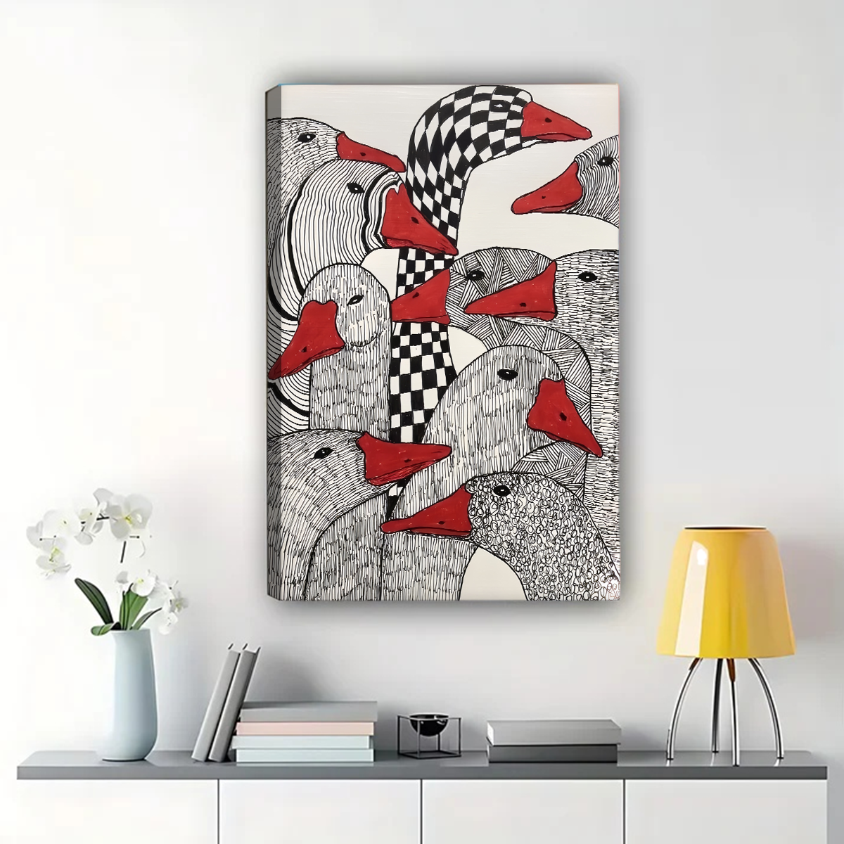 Geese Pattern Wall Art - Modern Graphic Design Print|W1304