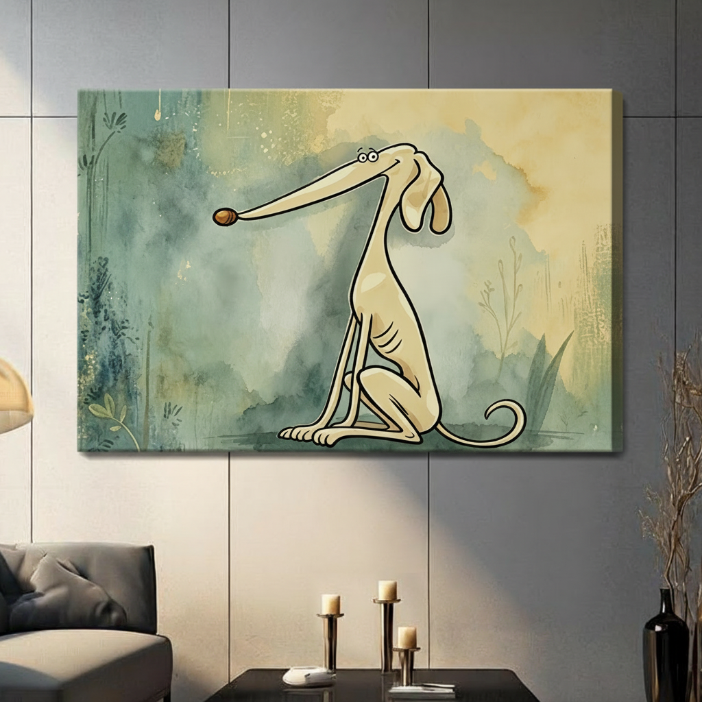 Funny Long-Nose Dog Watercolor Canvas Art w6600