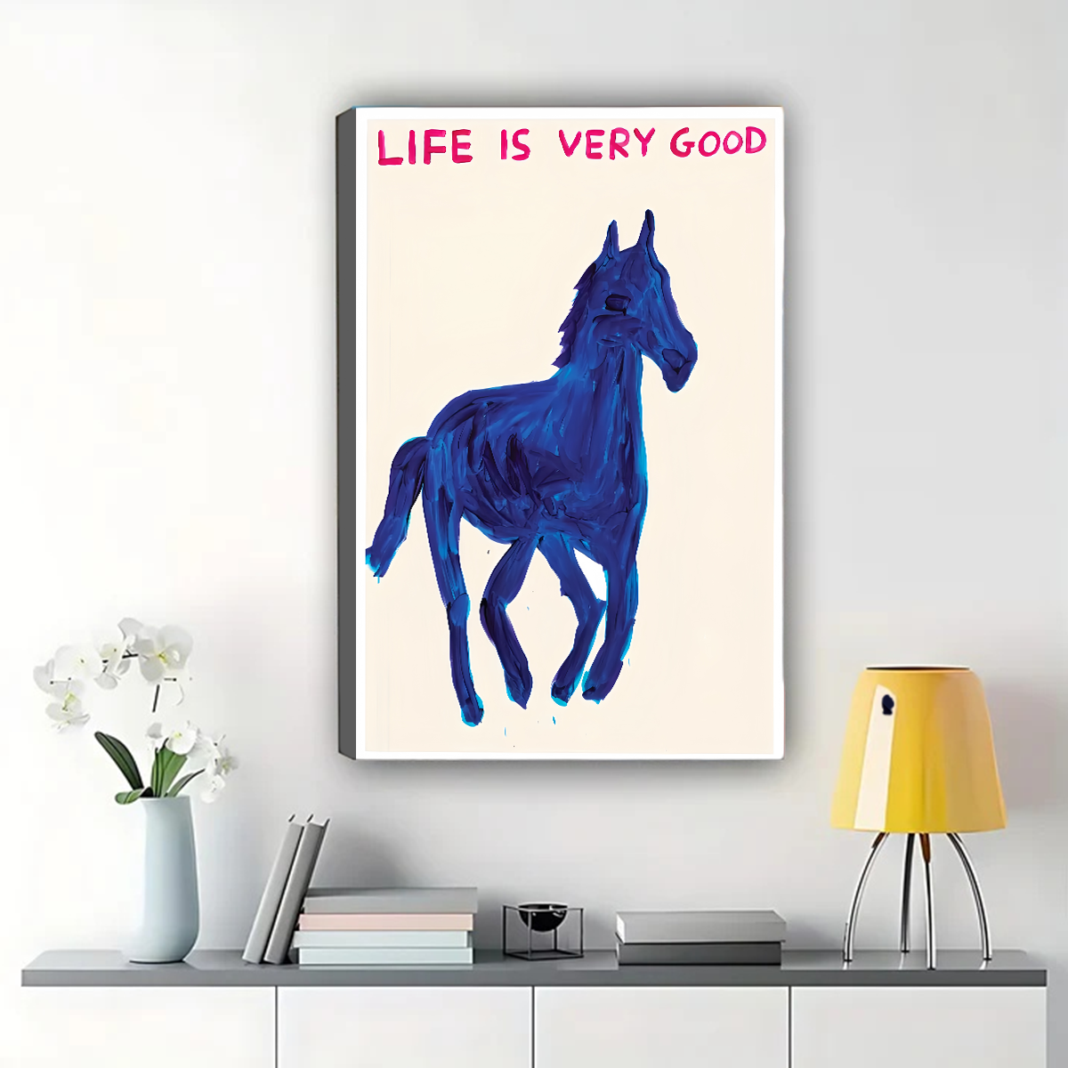 Life Is Very Good Blue Horse Wall Art - Expressive Painting Canvas Print|W1395