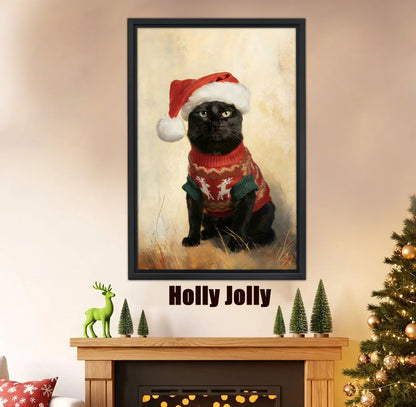 Custom Christmas Cat Portrait - Personalized Holiday Pet Artwork & Cat Lover Gift