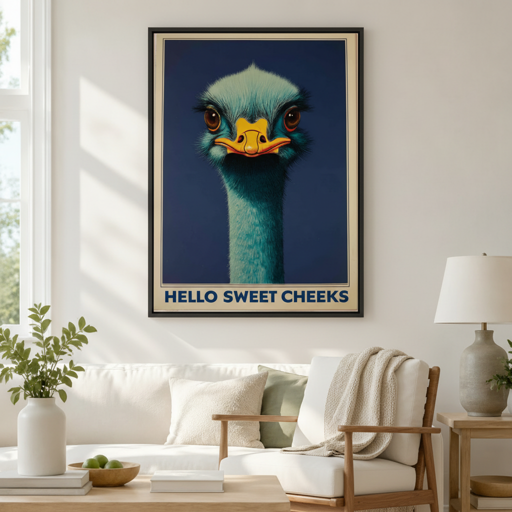Hello Sweet Cheeks Ostrich Funny Vintage Canvas Print w6081