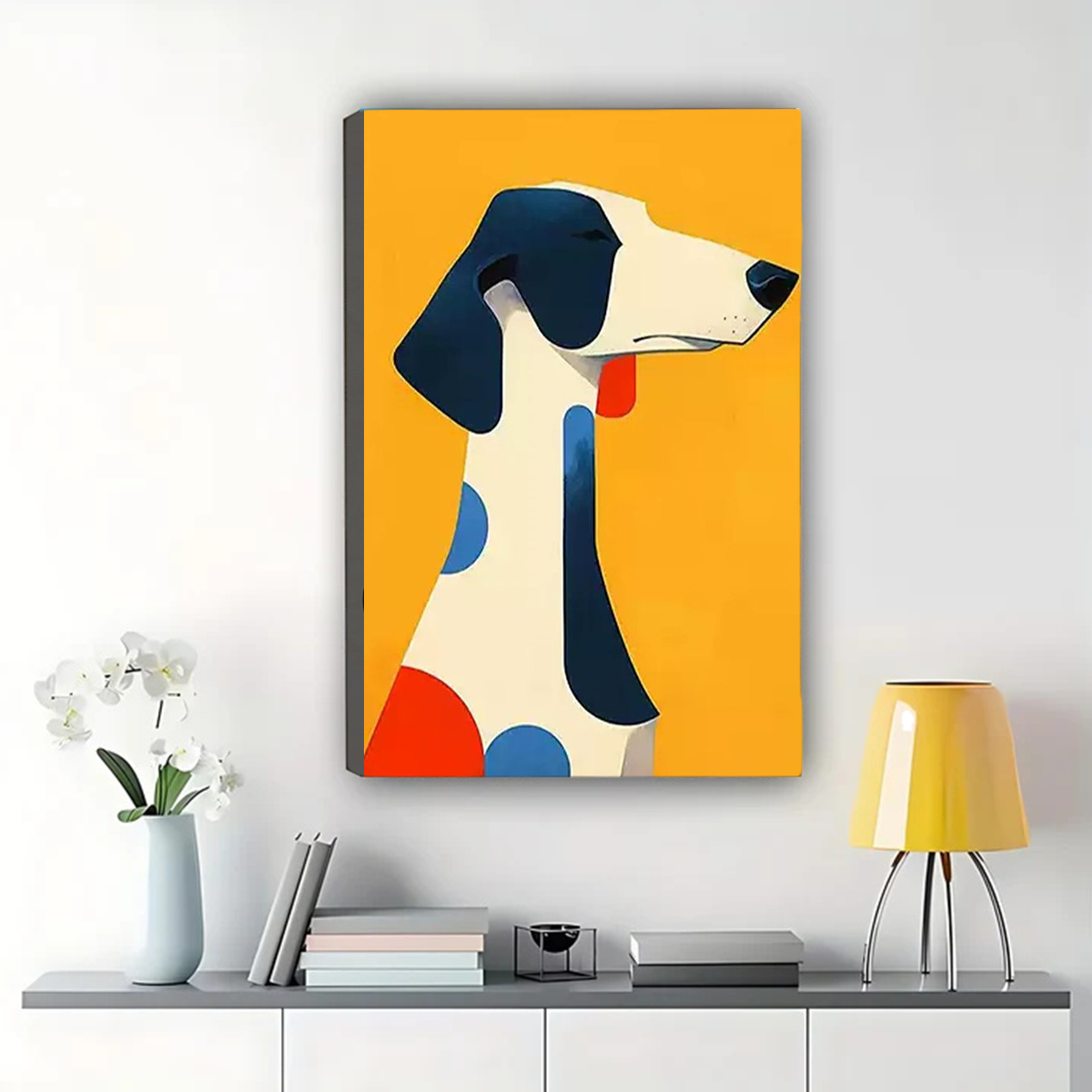 Abstract Dog Portrait Wall Art – Bold Bauhaus Canvas Print|W1463