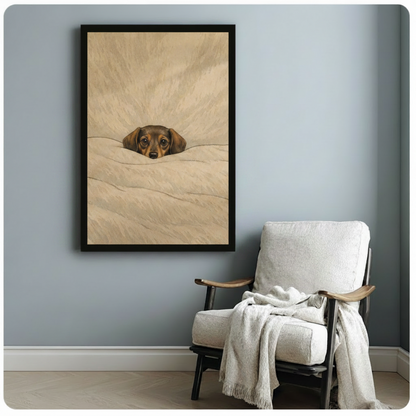 Cozy Dachshund Under Blanket Oil Painting Canvas w6078