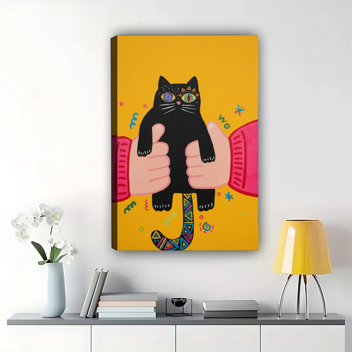 Black Cat with Kaleidoscope Eyes Art Print - Quirky Wall Decor|W1142 ...