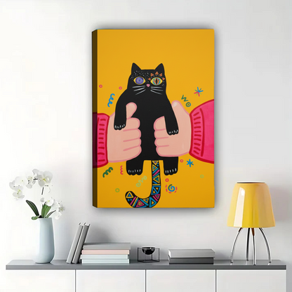 Black Cat with Kaleidoscope Eyes Art Print - Quirky Wall Decor|W1142