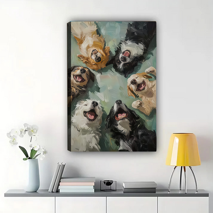 Six Happy Dogs Wall Art - Cute Pet Portrait Canvas Print|W1078
