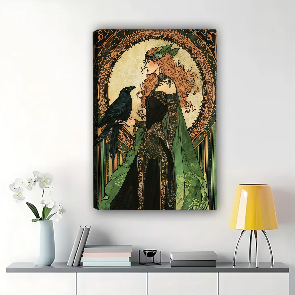 Art Nouveau Goddess with Raven Wall Art - Celtic Style|W1096