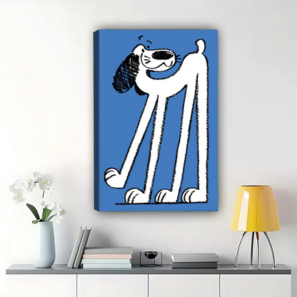 Long Legged Dog Wall Art Print - Whimsical Blue Dog Illustration|W1231