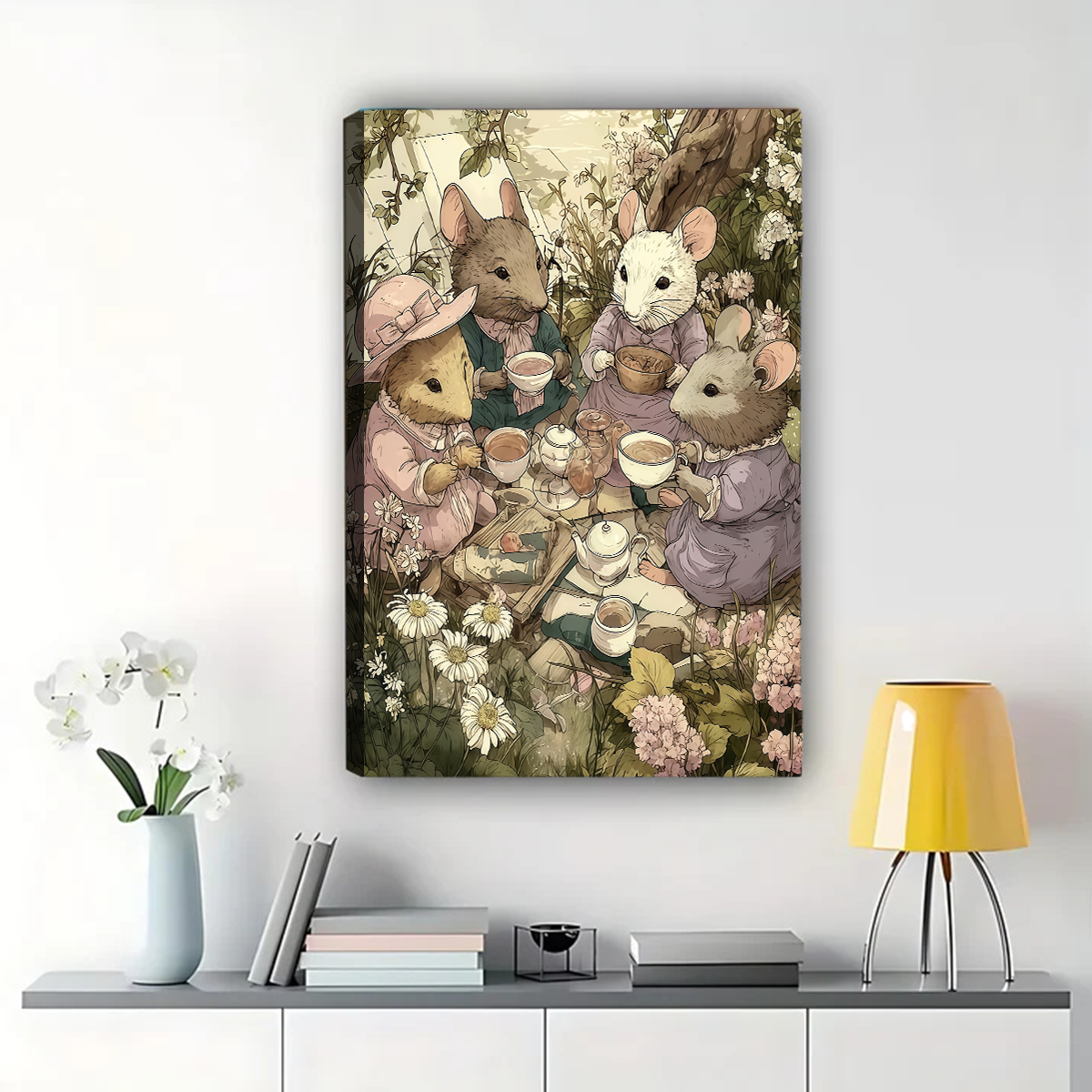 Mice Tea Party Wall Art - Enchanted Garden Storybook Print|W1085
