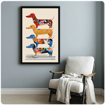 Colorful Stacked Dachshunds Pop Art Canvas Wall Art w6099