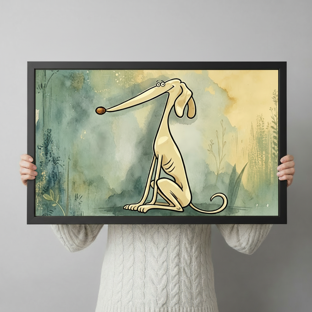 Funny Long-Nose Dog Watercolor Canvas Art w6600