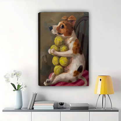 Dog with Tennis Balls Wall Art - Playful Terrier Print|W1282