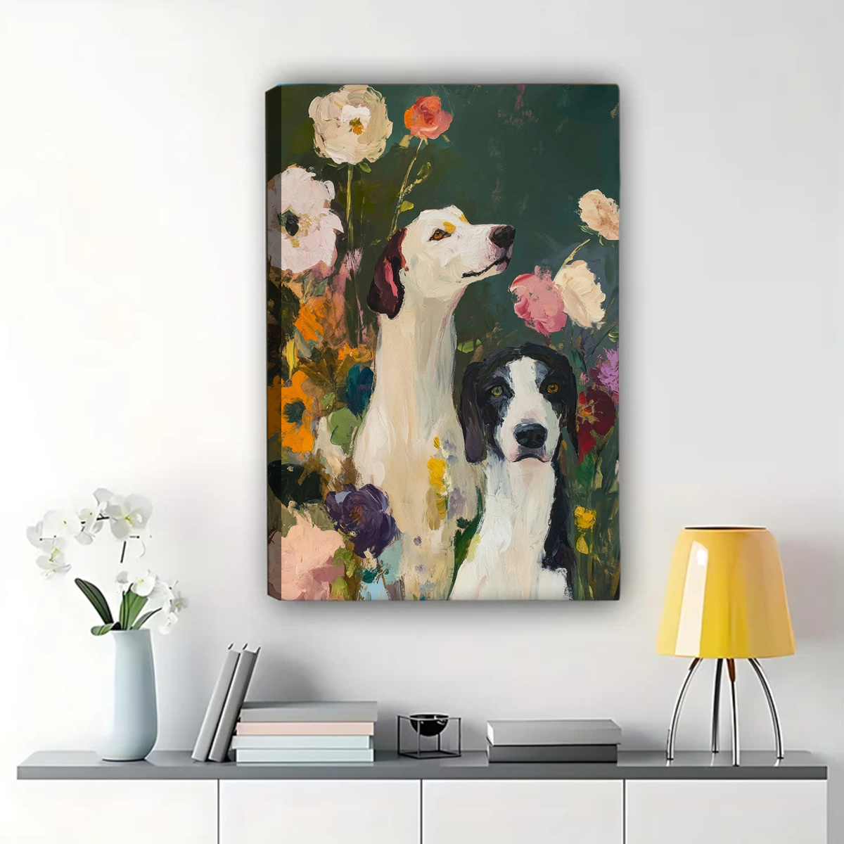 Dogs in Bloom Wall Art Print - Floral Pet Portrait Painting|W1225