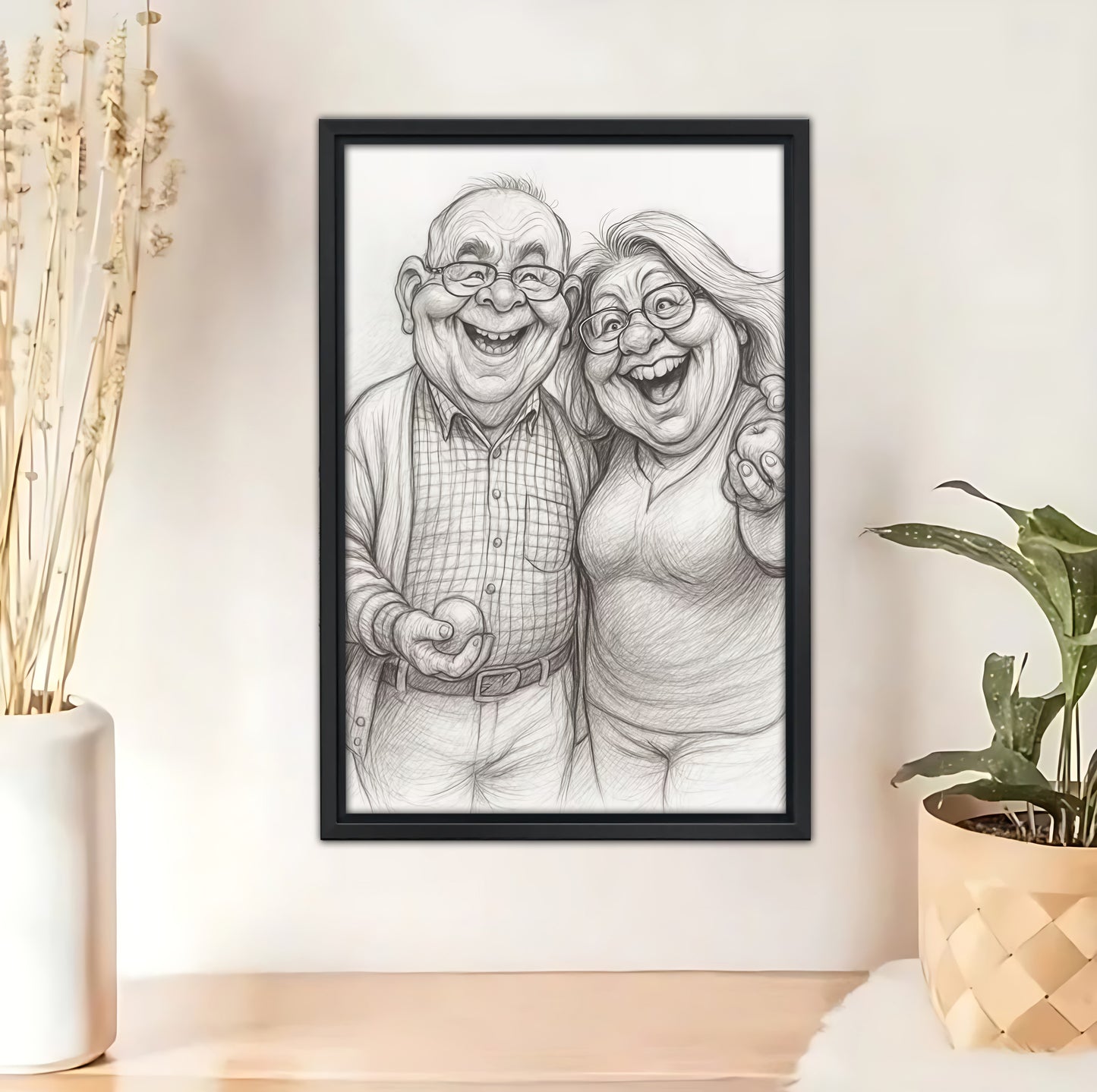 Luxury Custom Black and White Caricature Portrait - Personalized Timeless Gift for Individuals, Couples &amp; Families - Hand-Drawn Style Canvas