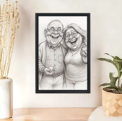 Luxury Custom Black and White Caricature Portrait - Personalized Timeless Gift for Individuals, Couples &amp; Families - Hand-Drawn Style Canvas