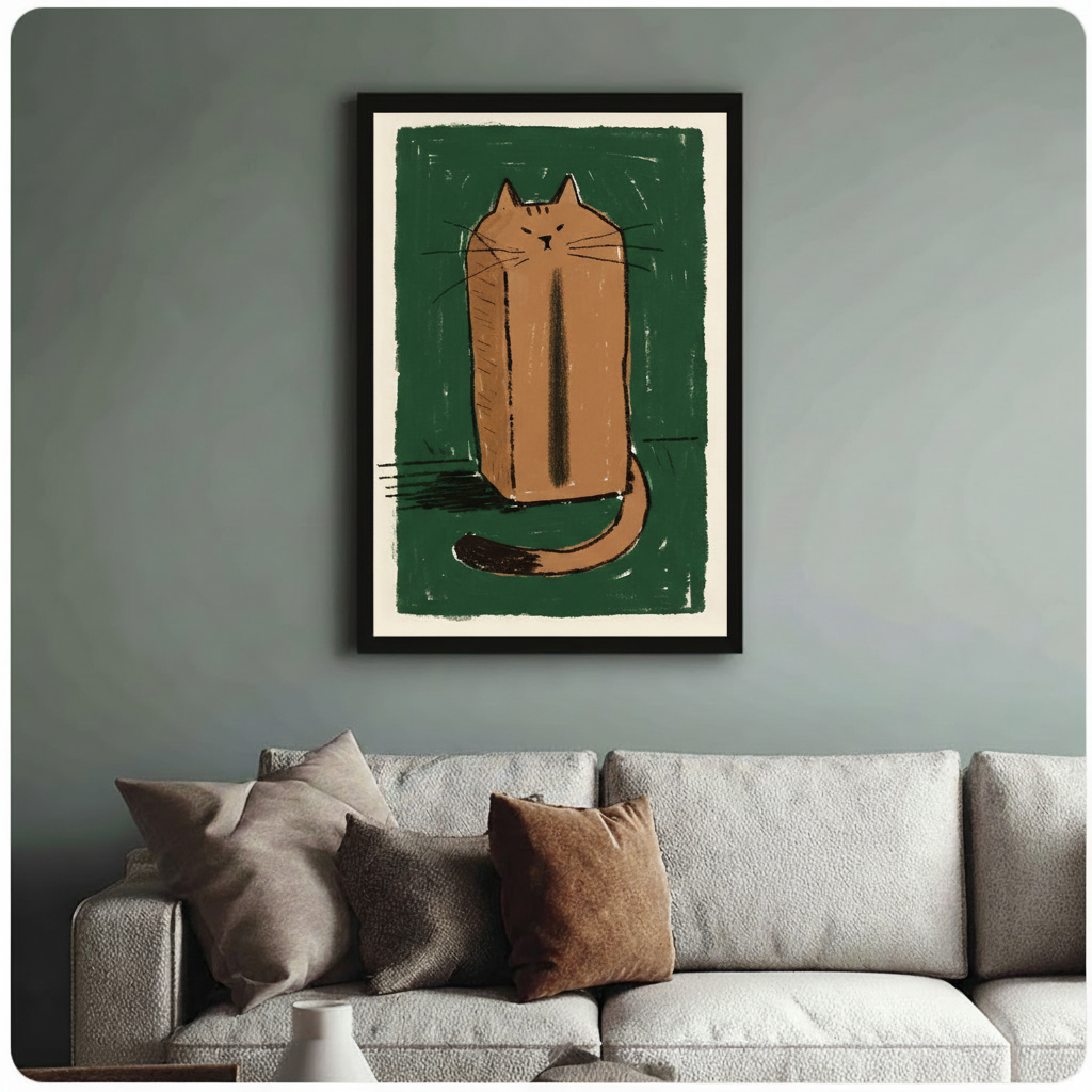 Whimsical boxy cat canvas art – gallery-grade print perfect for cat lovers and eclectic interiors