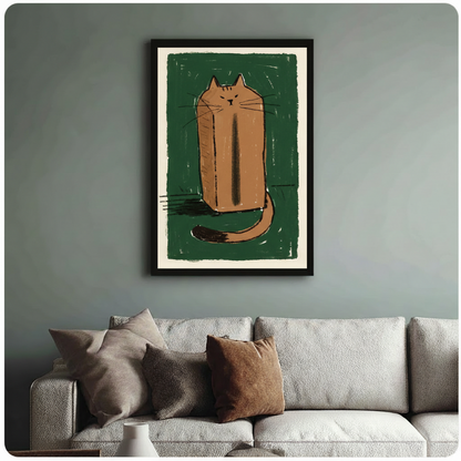 Whimsical boxy cat canvas art – gallery-grade print perfect for cat lovers and eclectic interiors