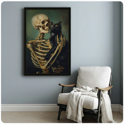 Gothic Skeleton Holding Black Cat Canvas Art w6614