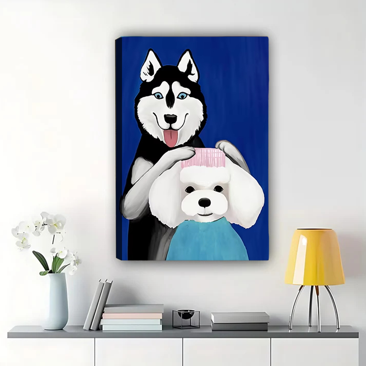 Husky and Bichon Frise Wall Art - Cute Dog Duo Canvas Print|W1127