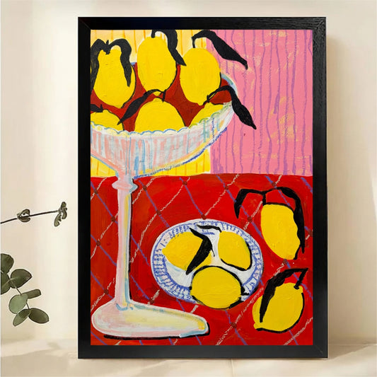 Vibrant Lemon Still Life Wall Art - Bold Modern Print|W1289