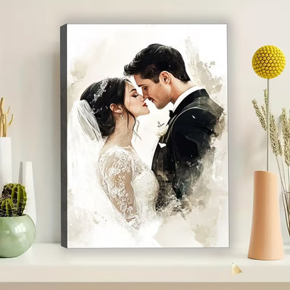Personalized Wedding Watercolor Portrait Canvas | Custom Photo Illustration Art