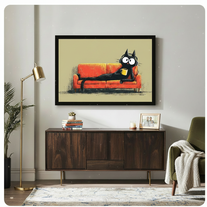 Black Cat Lounge Coffee Headphones Canvas Wall Art