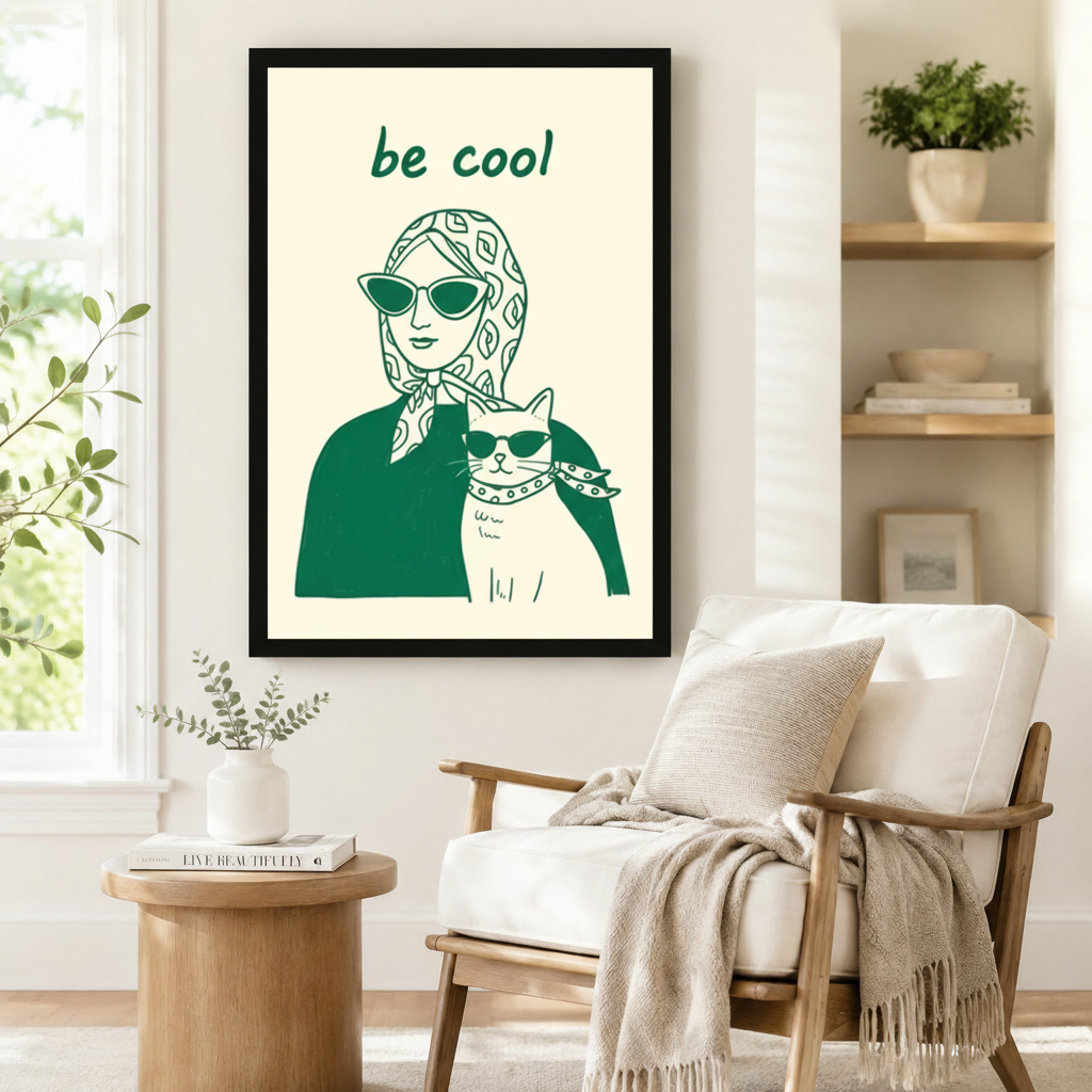 Be Cool Woman Cat Retro Pop Canvas Wall Art w6078
