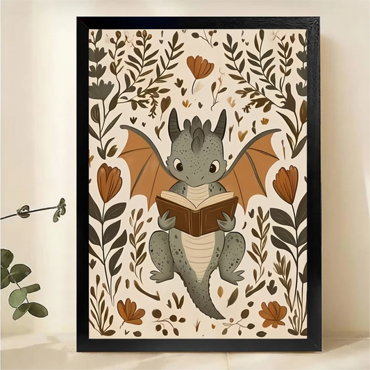 Reading Dragon Framed Wall Art - Whimsical Nursery Decor|W1074