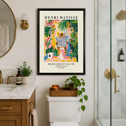 Matisse Cat Reading Newspaper Framed Canvas Wall Art