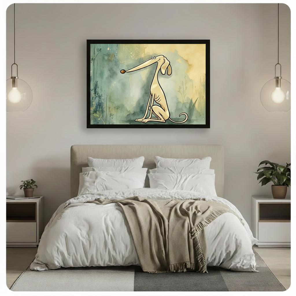 Funny Long-Nose Dog Watercolor Canvas Art w6600