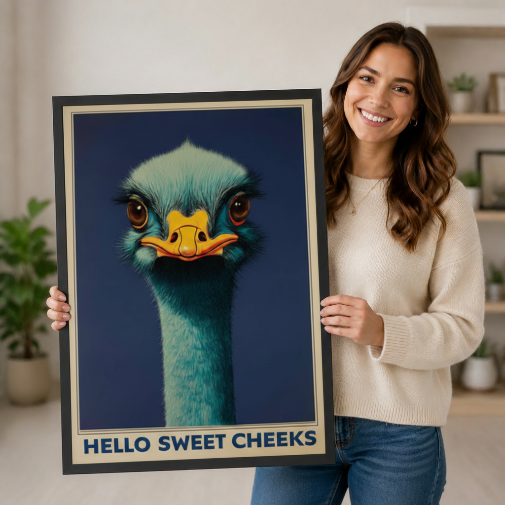 Hello Sweet Cheeks Ostrich Funny Vintage Canvas Print w6081