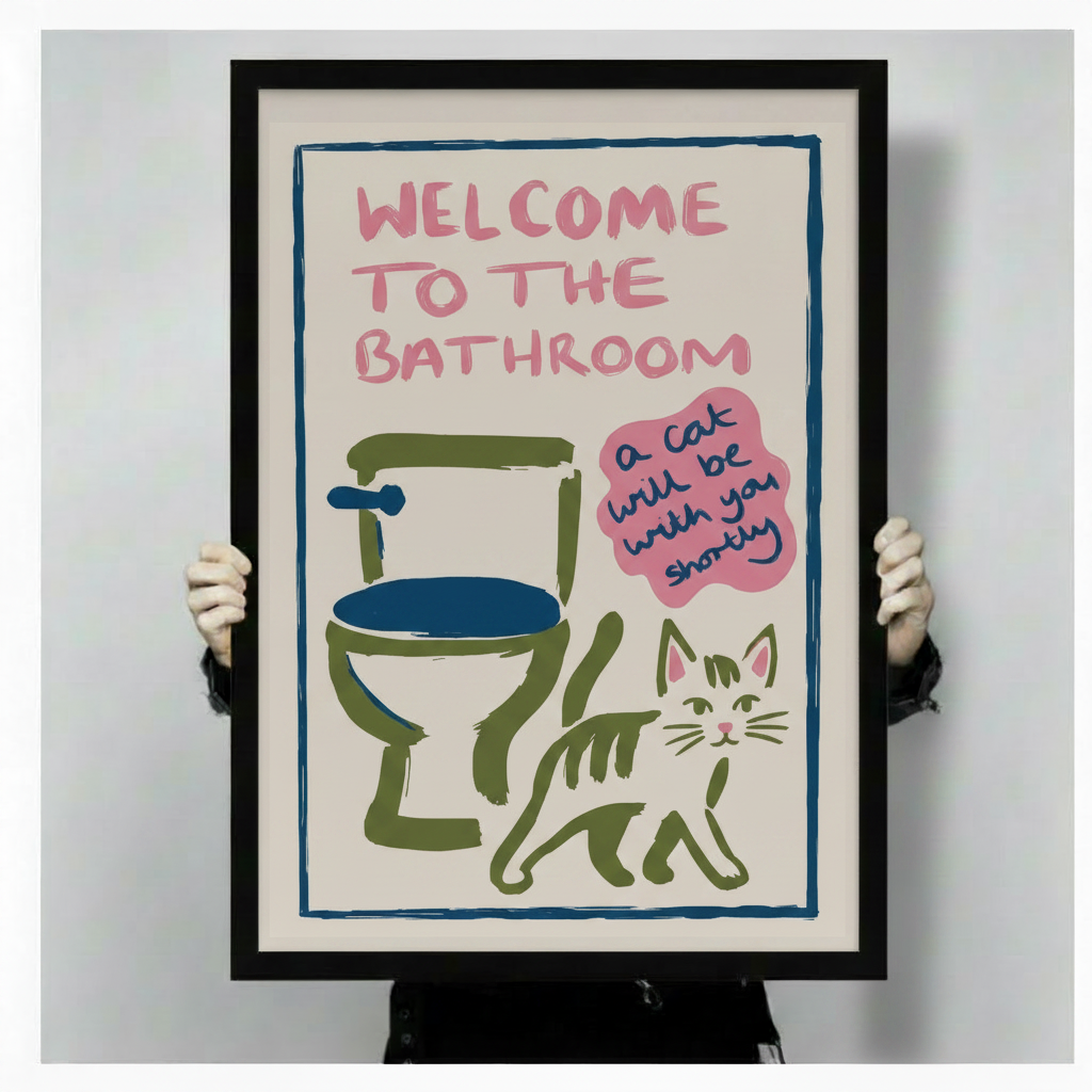 Welcome to the Bathroom Funny Cat Canvas Art w6091