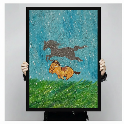 Wild Horses Running Rain Canvas Art w6611