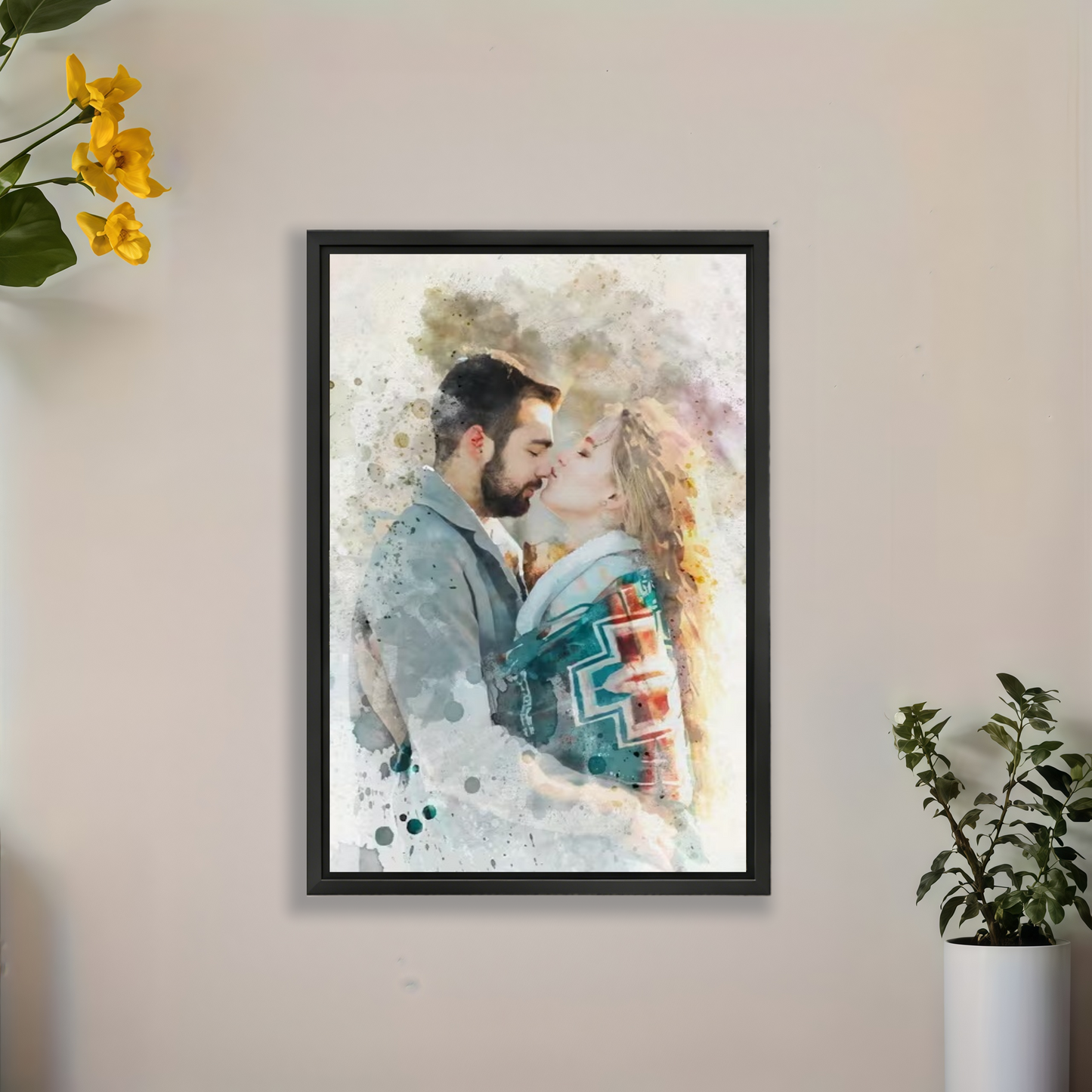 Custom Watercolor Portrait from Photo Personalized Canvas Wall Art