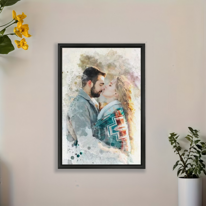 Custom Watercolor Portrait from Photo Personalized Canvas Wall Art