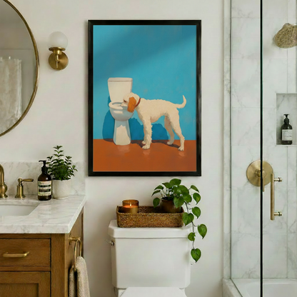 Funny Dog Drinking Toilet Pop Art Canvas Print w6083