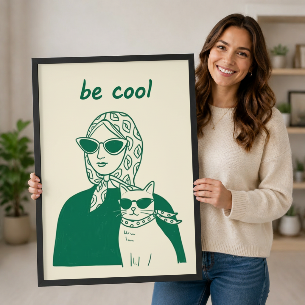 Be Cool Woman Cat Retro Pop Canvas Wall Art w6078