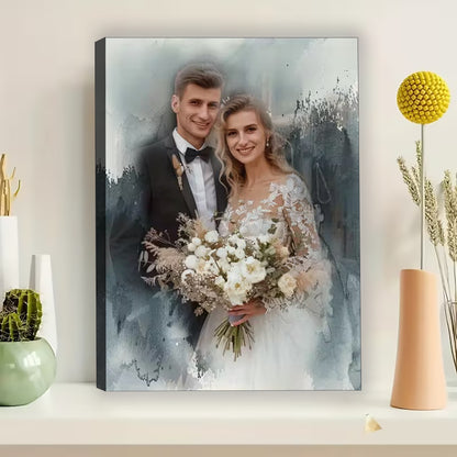Personalized Wedding Watercolor Portrait Canvas | Custom Photo Illustration Art