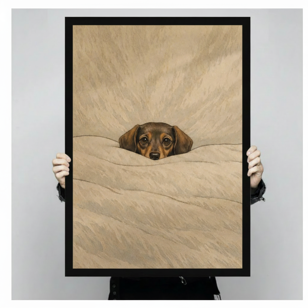 Cozy Dachshund Under Blanket Oil Painting Canvas w6078