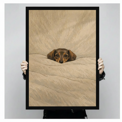 Cozy Dachshund Under Blanket Oil Painting Canvas w6078