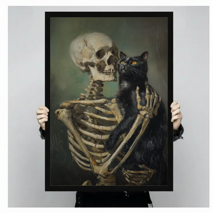 Gothic Skeleton Holding Black Cat Canvas Art w6614