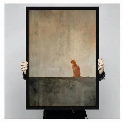 Solitary Orange Cat Minimalist Oil Painting Canvas Print w6049