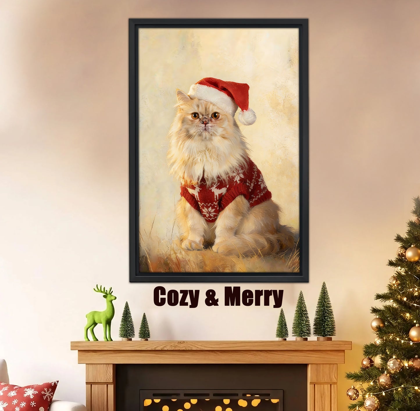 Custom Christmas Cat Portrait - Personalized Holiday Pet Artwork & Cat Lover Gift