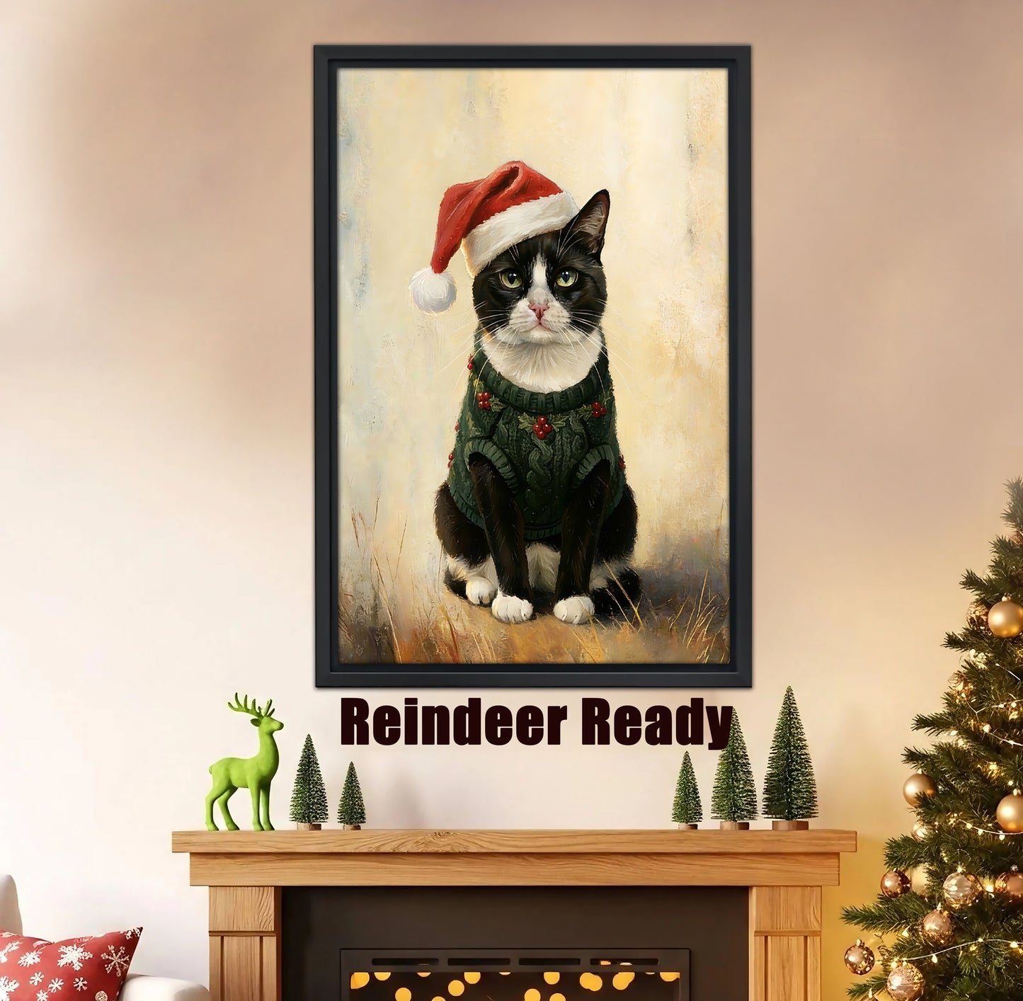 Custom Christmas Cat Portrait - Personalized Holiday Pet Artwork & Cat Lover Gift
