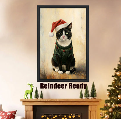 Custom Christmas Cat Portrait - Personalized Holiday Pet Artwork & Cat Lover Gift