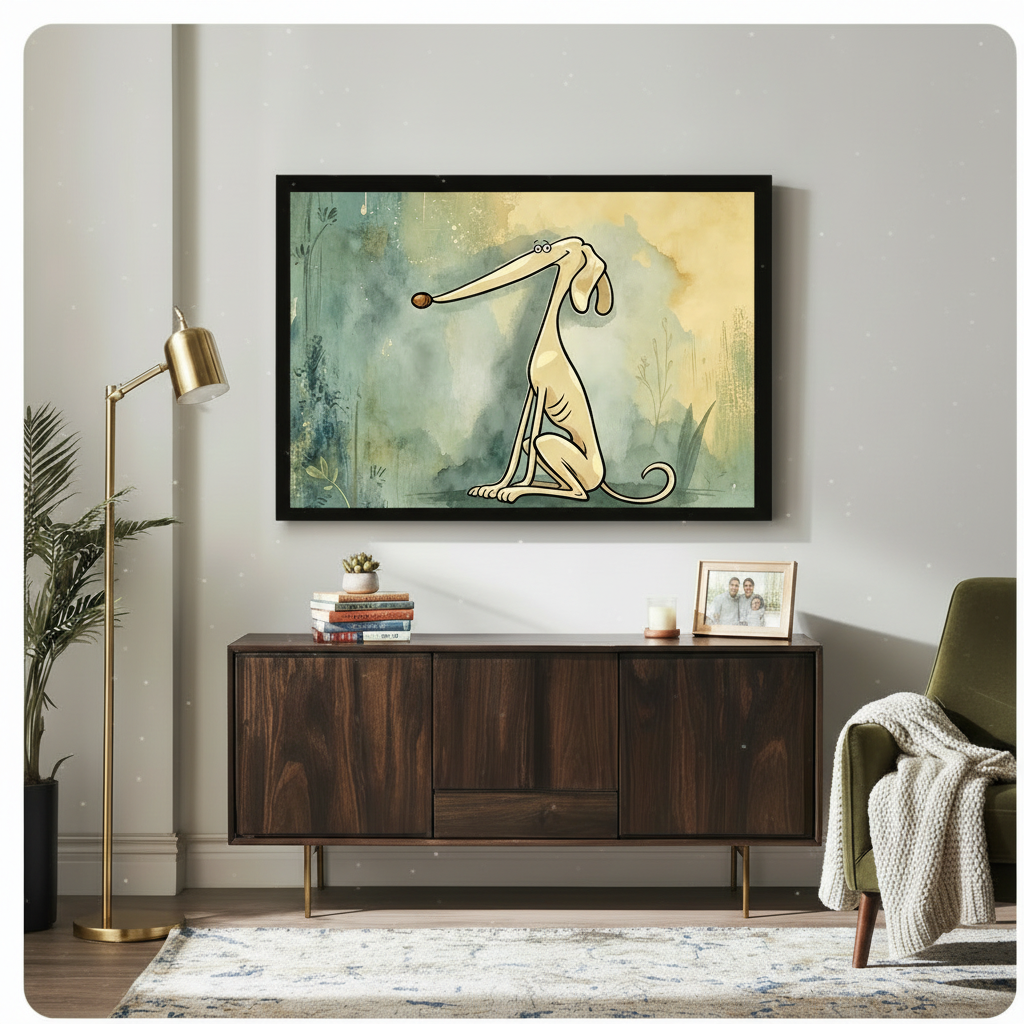 Funny Long-Nose Dog Watercolor Canvas Art w6600