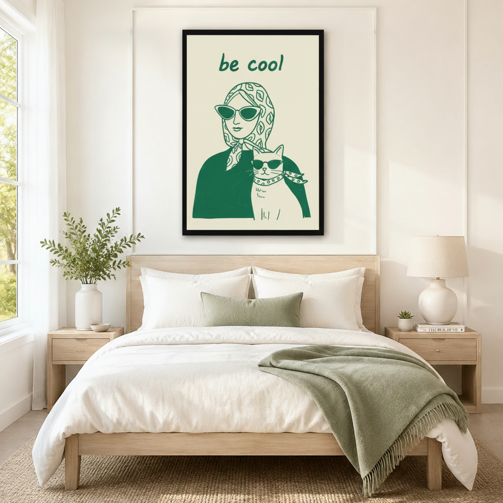 Be Cool Woman Cat Retro Pop Canvas Wall Art w6078