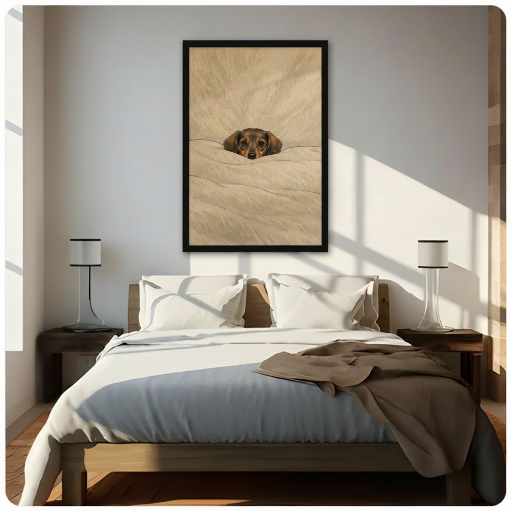 Cozy Dachshund Under Blanket Oil Painting Canvas w6078