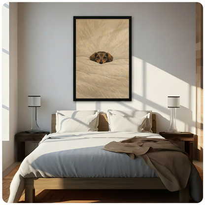 Cozy Dachshund Under Blanket Oil Painting Canvas w6078